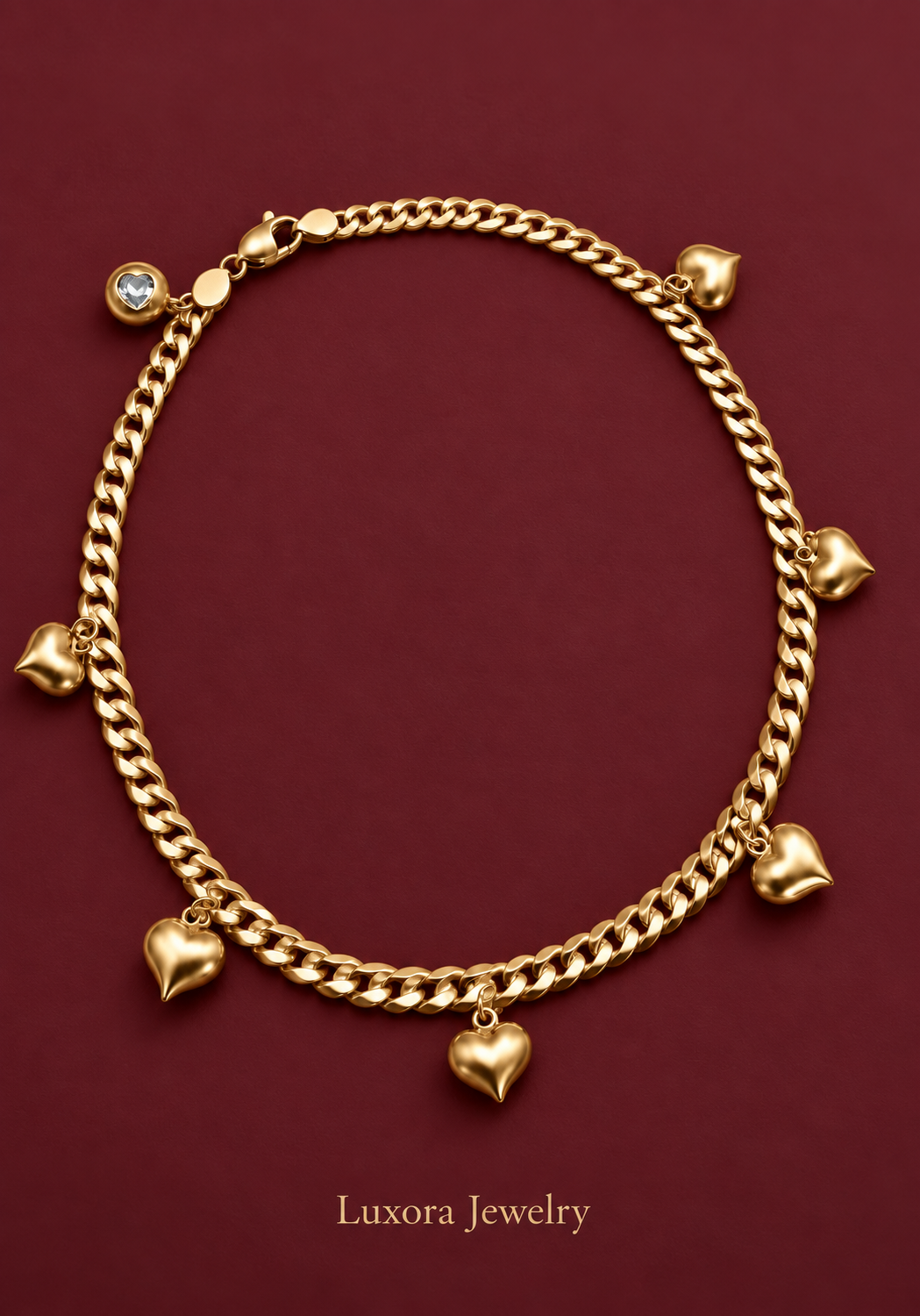Tobillera de corazones en oro amarillo 14K