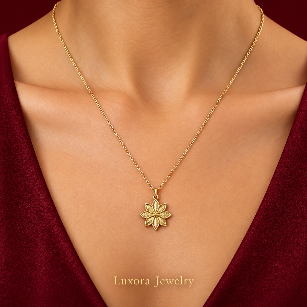 Collar Flor en Oro Amarillo 14K