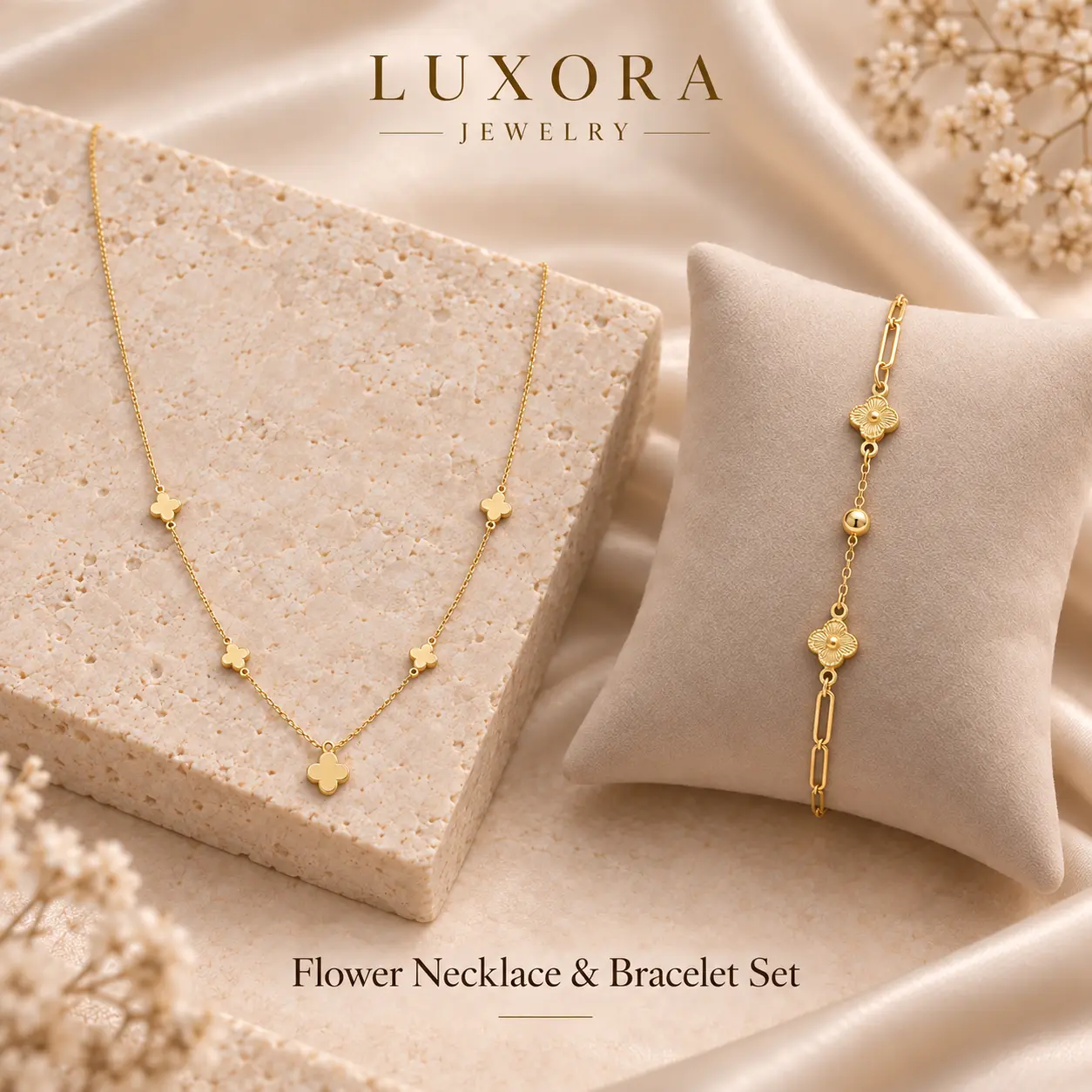 Flower Necklace & Bracelet Set