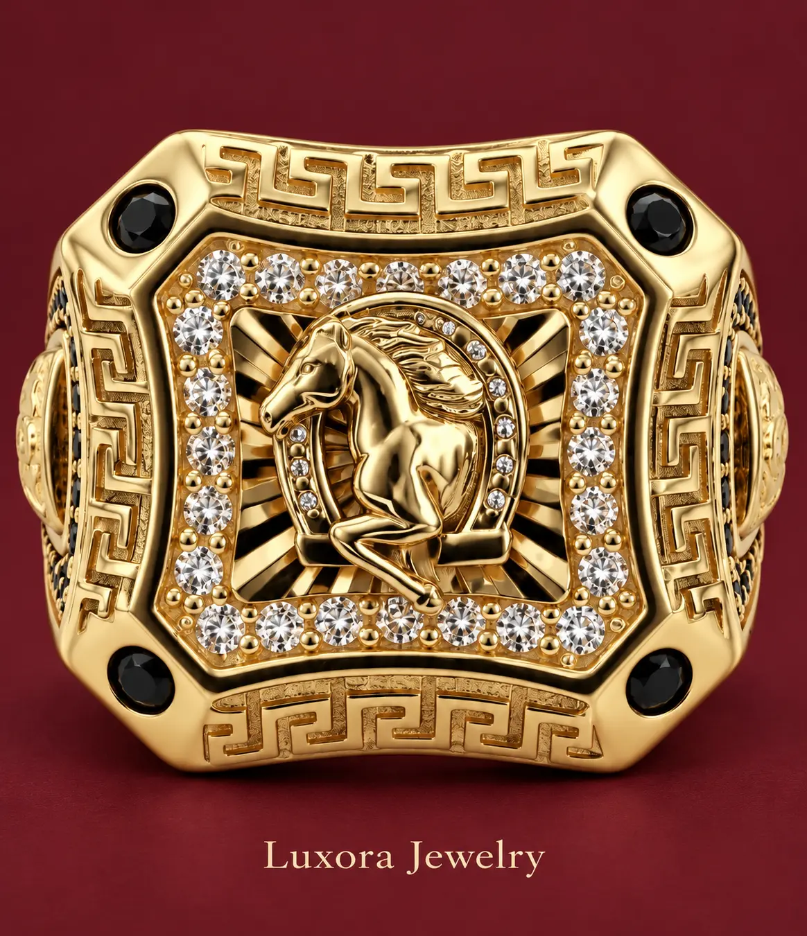 Anillo de hombre Caballo y Herradura en oro amarillo 14K